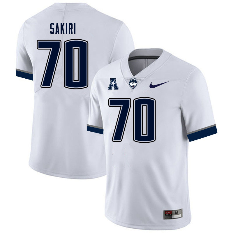 Men #70 Femi Sakiri Uconn Huskies College Football Jerseys Sale-White